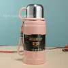 Termo de acero inoxidable 304 de gran capacidad, portátil, al vacío, para deportes, con cuerda, todo de acero, alto valor estético, juego de agua
