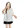 2026 Verano Nuevo Estilo Cuello Polo Transpirable Seda de Hielo Diseño Simple Camisa para Mujer Talla Grande Holgada Versátil Camisa Top