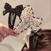 ¡Amante de los Lunares! Pinza para el pelo de clip con lazo de lunares blancos y negros estilo francés, pinza para el pelo dulce y versátil para flequillos y cabellos sueltos