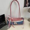 2025 Nuevo Estilo Coreano Encaje Cuadros Versátil Bolso de Hombro Portátil Estudiante Bolso Baguette de Axila para Mujer Gran Capacidad