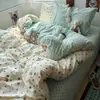 Ins fresco puro algodão dupla camada gaze conjunto de quatro peças desenho animado fofo bolinho de creme algodão estilo lençol de cama de dormitório capa de edredom conjunto de três peças