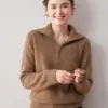 Suéter grueso de cachemira pura para mujer, con cuello de media cremallera, textura suave y agradable para la piel, tejido de alta gama y corte holgado