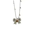 Colar de Urso de Pelúcia com Laço Doce e Coração Estilo Coreano Ins para Mulheres, Corrente Longa de Clavícula Moda Casual Fofa com Pérola