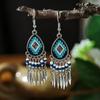 Pendientes vintage con borlas de plumas distintivas para mujer, diseño bohemio turquesa, estilo étnico, modernos.
