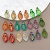 Cuentas Espaciadoras de Vidrio Vintage Multicolor con Hoja Pintada en Oro Colgante Llavero DIY Hecho a Mano Accesorios de Joyería con Cuentas