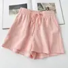 Comercio exterior al por mayor shorts de color liso para mujer verano finos holgados talla grande cintura alta rectos pierna ancha ocio deportes pantalones cortos ajustados
