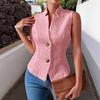 2026 Europea y Americana Amazon Transfronterizo Nuevo Estilo para Mujer Chaleco sin Mangas con Botones y Cuello en V Top de Chaqueta para Mujer