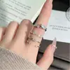 Anillo Abierto Apilable de Múltiples Piezas con Diamantes de Corte Marquésa y Circonitas, Estilo Minimalista Etéreo de Nicho para Mujer