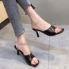 Sandalias de Verano Antideslizantes para Mujer para Uso Exterior Celebridad de Internet Versátiles a la Moda Punta Cuadrada Boca de Pez Tacones Altos de Aguja Zapatillas de Mujer
