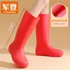 Botas de Chuva Femininas de Cano Alto Marrom Khaki para Primavera e Outono Sapatos de Borracha Femininos Versáteis Sapatos Impermeáveis Botas Longas Vermelhas para Água Sapatos para Viagem em Dias Chuvosos