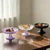 Exquisita platillo pequeño con forma de girasol, plato de vidrio con pie alto, plato para dulces y bocadillos, plato de frutas, plato de postre para uso doméstico