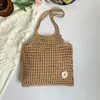 Bolsa de Palha Vazada Estilo Preguiçoso Nova Coleção Primavera 2026 Bolsa de Ombro Tote Grande Capacidade Bolsa de Palha Tecida para Férias na Praia