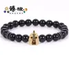 Superventas Amazon Europeo y Americano Transfronterizo Ágata Negra Casco Espaciador Metálico Joyería de Gama Alta de Moda Pulsera Al por Mayor