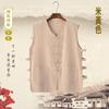 Chaleco chino de algodón y lino de verano para papá de mediana edad, chaleco con hebilla retro para hombre, camiseta sin mangas con cuello en V, camiseta de abuelo