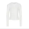 Camiseta de Manga Larga Ajustada para Mujer, Color Sólido, Cuello Redondo, Hombro Recto, Cintura Ceñida, Adelgazante, Sensación de Alta Energía, Otoño e Invierno