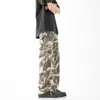 Venta al por mayor de fábricas de comercio exterior: Nuevos jeans acampanados de camuflaje de pierna recta estilo callejero americano vintage para hombre, corte holgado, adecuados para adolescentes, hechos de algodón