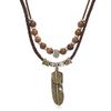 Collar de joyería tejido a mano con nudos de cuentas de madera multicapa, aleación de mariposa artística retro europea y americana