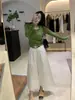 Polo Verde Francés de Punto con Cuello en U para Mujer en Otoño e Invierno, Top de Capa Interior de Punto de Alto Nivel, Estilo Corto