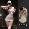 Estilo de Dama Madura Madura Cuello en V Profundo Uniforme de Secretaria Ol Role-Playing Lencería Sexy Falda Bodycon de Azafata para Mujer