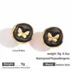 Brincos Myya Franceses Redondos com Gotejamento de Óleo Borboleta Simples e Exquisitos Nicho de Aço Inoxidável Aço Titânio Brincos Brincos