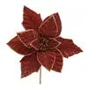 Venta Caliente Transfronteriza Venta al por Mayor de Fábrica 27cm Ramas de Flores Artificiales de Navidad con Polvo Dorado, Lentejuelas y Tela de Terciopelo para Árboles de Navidad