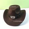 Sombrero bombín al por mayor de AliExpress sombrero vaquero occidental sombrero de jazz Xizang sombrero de fieltro hebilla de cinturón con cabeza de vaca sombrero de montar sombrero para el sol