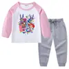 2026 Nova Camiseta Infantil de Primavera e Outono Gola Redonda Desenho Animado Manga Longa Camiseta Básica Conjunto para Meninos e Meninas Camiseta de Algodão