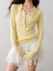 Suéter Elegante de Punto Falso de Dos Piezas Contrastantes Ron 2025 Otoño Nuevo Casual Cuello Polo Ajustado Top para Mujer t