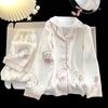 Pijama Infantil de Algodón Nube Transfronterizo para Niñas Primavera y Otoño Cárdigan de Manga Larga con Cuello Solapa Ropa de Casa de Dibujos Animados para Niños Mayores