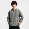 Camisa casual masculina APO, estilo old money transfronteiriço, corte solto, com colarinho, camisa masculina xadrez vintage de manga longa, top para camada interna
