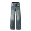 G6483 Estilo Retro Americano Unisex Otoño e Invierno Deconstruidos de Moda Rasgados Diseño de Alta Gama Jeans Rectos Sueltos para Hombre