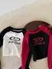 Camiseta Cropped Retrô Americana Outono Meninas Yuyu Princesa Garota Picante Camiseta de Manga Longa com Acabamento Trançado Infantil Raglan