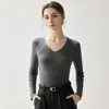 Suéter de Cachemir con Cuello en V 2026 Otoño/Invierno Nuevo Estilo para Mujer Ajustado Favorecedor Capa Base Estilo Elegante Color Sólido Canalé Suéter Cálido