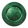 Venta al por mayor para comercio exterior Plato Decorativo Dorado de 13 pulgadas Vintage Americano Repujado con Bordes Curvos y Patrones Tallados para Sala de Estar Decoración del Hogar