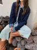Cárdigan de punto con diseño patchwork de mezclilla estilo japonés y coreano, nuevo suéter chaqueta casual holgado para mujer, otoño e invierno 2026