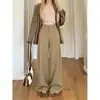 Tiro real: Calça de terno designer estilo coreano outono, caimento solto, calça casual para mulheres, calça de perna larga, calça de cintura alta com caimento fluido
