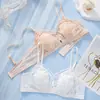 Conjunto de sujetador de copa triangular transpirable con tirante fino de soporte suave, sin varillas, conjunto de sujetador sin espalda con ribete de encaje sexy