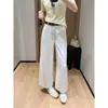 ¡Pantalones estilo lino Old Money! Cinturón Tejido de Sarja Tencel Lino Pantalones de Nueve Puntos Verano Delgados Casuales para Mujer H052004