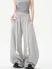 Pantalones de chándal retro americanos con cordón para mujer para otoño e invierno, Pantalones grises de pierna ancha curvados, Pantalones de chándal casuales holgados, Pantalones rectos largos hasta el suelo