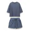 Ropa Europea y Americana Transfronteriza para Mujer AliExpress Venta Caliente Moda Terciopelo Acanalado Manga Corta + Conjunto de Shorts de Terciopelo