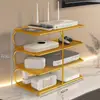 Suporte de armazenamento para roteador WiFi, decodificador de TV, controle remoto, tomada e organizador de cabos para mesa e bancada