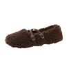Sapatos Fluffy Mary Jane Femininos Outono e Inverno Roupa Externa 2024 Nova Moda Sapatos Redondos de Solado Macio com Lã e Grampos de Algodão com Lã