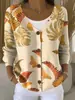 Sudadera con Botones de Cuello en V de Nuevo Estilo Transfronteriza de Manga Larga Otoño e Invierno Moda Impresa en 3D y Personalizada Chaqueta Suelta para Mujer