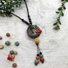 Collar de cerámica de algodón y lino artístico retro de estilo étnico para mujer, colgante de borla de cadena de suéter largo versátil Mori con mariposa