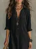 Primavera 2026 Novo Estilo Europeu e Americano Transfronteiriço Amazon Aliexpress Independente Moda Casual Gola V Cardigan de Linho Vestido