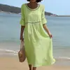 Vestido estilo férias de verão na praia 2026 Roupas femininas de comércio exterior europeu e americano, design soltinho, vestido longo liso