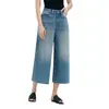 Nuevos Jeans Franceses Otoño/Invierno para Mujer Versátiles Personalidad Relajados Pierna Ancha Algodón Lavado Azul Retro Acortados Pantalones Casuales
