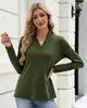 Blusa feminina de manga longa com decote V da Amazon para exportação, nova coleção outono 2026, camiseta de tricô casual feminina com ajuste na cintura