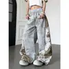 Calça casual reta estampada de design de rua americano da moda, novo estilo de outono, calça curva que afina para pessoas altas