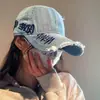 Gorra de Béisbol Bordada con Letras, Lavada y Desgastada, Sombrero de Sol de Moda y Versátil para Mujer, Adecuado para Primavera y Verano